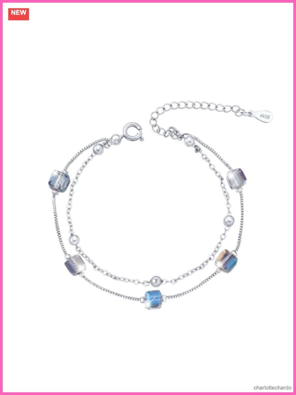 S925 Silver Aurora Crystal Double Layer Link Bracelet Adjustable